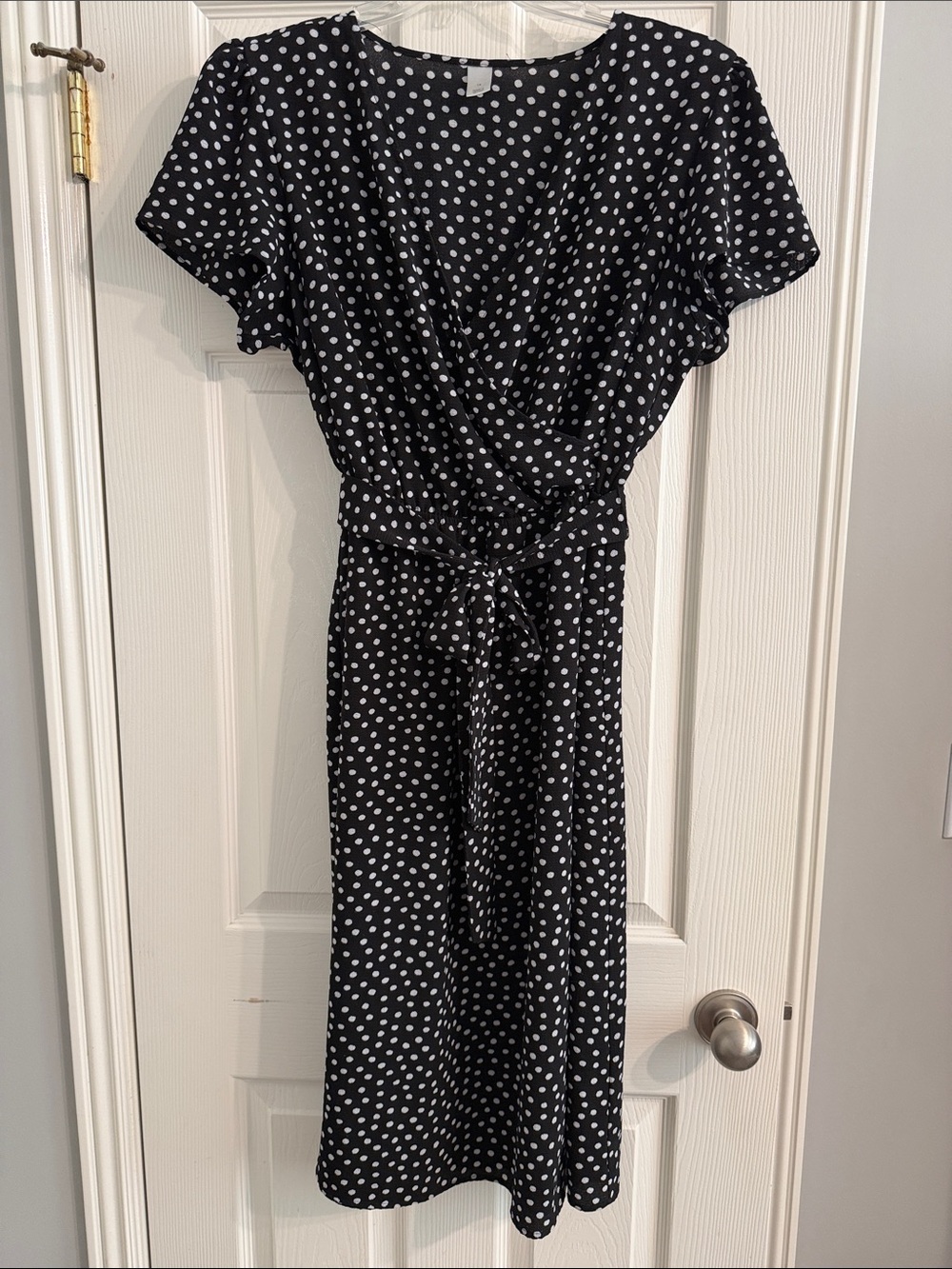 Polka Dot Wrap Midi Dress - Black/White